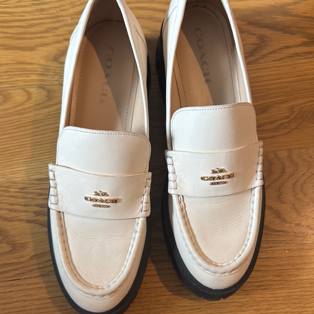 Coach Cream Leather Penny Loafers